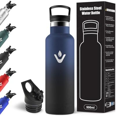 Motswedi 500ml Children's Thermal Water Bottle with 2 Caps, Drinking Bottle with Straw, Double Walled, Thermal Bottle, Leak-Proof, Water Bottle for School, Camping, Gym, Dark Blue-Black Motswedi 500ml Children's Thermal Water Bottle with 2 Caps, Drinking Bottle with Straw, Double Walled, Thermal Bottle, Leak-Proof, Water Bottle for School, Camping, Gym, Dark Blue-Black