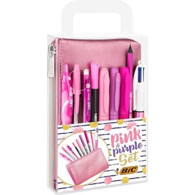 BIC Pink & Purple Set 1 Pencil Case, 2 Ball Pens/1 Erasable Gel Pen/1 Graphite Pencil with Eraser/1 Writing Felt Pen/3 Permanent Markers/1 Mechanical Pencil BIC Pink & Purple Set 1 Pencil Case, 2 Ball Pens/1 Erasable Gel Pen/1 Graphite Pencil with Eraser/1 Writing Felt Pen/3 Permanent Markers/1 Mechanical Pencil