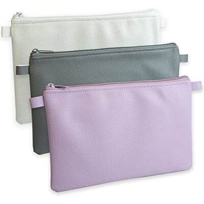 effektivo Set of 3 Coloured Wallets, Wallet, Bank Bag, Bank Folder, Document Bag with Zip, Pen Bag, Cosmetic Bag, Grey/White/Pink effektivo Set of 3 Coloured Wallets, Wallet, Bank Bag, Bank Folder, Document Bag with Zip, Pen Bag, Cosmetic Bag, Grey/White/Pink