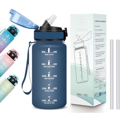 Grsta 500ml Water Bottle, Kids Water Bottle, Leakless, with Straw Water Bottles, Motivational Water Bottle with Time Indicator, Easy to Clean, Water Bottles for Work, Hiking, Travel Grsta 500ml Water Bottle, Kids Water Bottle, Leakless, with Straw Water Bottles, Motivational Water Bottle with Time Indicator, Easy to Clean, Water Bottles for Work, Hiking, Travel