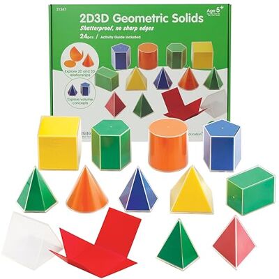 edxeducation 2D3D Geometric Solids, Set of 24 12 Multicoloured Shapes, 12 2D Nets and Activity Guide, Early Maths Manipulative for Kids edxeducation 2D3D Geometric Solids, Set of 24 12 Multicoloured Shapes, 12 2D Nets and Activity Guide, Early Maths Manipulative for Kids