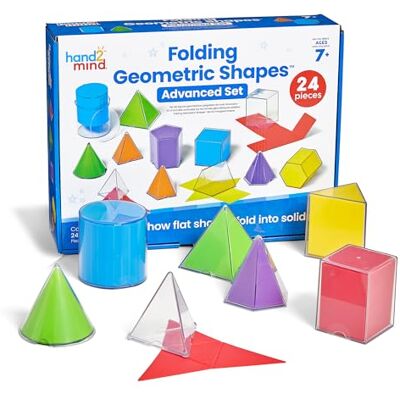 hand2mind Learning Resources Folding Geometric Shapes Advanced Set, Ages 7+ Transparent shapes and foldable nets help children visualise geometry concepts including area, volume and shape properties hand2mind Learning Resources Folding Geometric Shapes Advanced Set, Ages 7+ Transparent shapes and foldable nets help children visualise geometry concepts including area, volume and shape properties