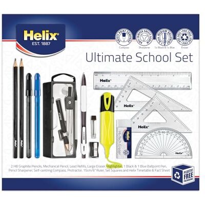 Helix Ultimate Stationery Set – Complete School Supplies Kit with Highlighter, Pens, Pencils, Compass, Ruler, Pencil Sharpener, Eraser & Geometry Set – Back to School Exam & Revision Essentials Helix Ultimate Stationery Set – Complete School Supplies Kit with Highlighter, Pens, Pencils, Compass, Ruler, Pencil Sharpener, Eraser & Geometry Set – Back to School Exam & Revision Essentials