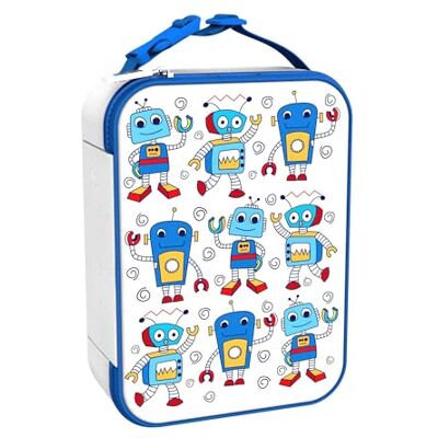 Ion8 Robots Design Lunch Bag, Easy Access 3-Sided Zip, Write-On Name Patch, Freshness & Insulation for 6 Hours, Mesh Pocket for Bottles, Machine Washable, Polyester Fabric Material, White Ion8 Robots Design Lunch Bag, Easy Access 3-Sided Zip, Write-On Name Patch, Freshness & Insulation for 6 Hours, Mesh Pocket for Bottles, Machine Washable, Polyester Fabric Material, White