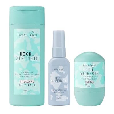 Perspi-Guard 3 Step Body Wash, Antiperspirant Spray, and 48H Roll On Bundle 120h, 200ml Body Wash for Men & Women, 50ml Strong Antiperspirant Spray, 50ml Deodorant Roll On, Hyperhidrosis x3 Perspi-Guard 3 Step Body Wash, Antiperspirant Spray, and 48H Roll On Bundle 120h, 200ml Body Wash for Men & Women, 50ml Strong Antiperspirant Spray, 50ml Deodorant Roll On, Hyperhidrosis x3
