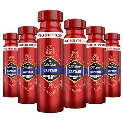 Old Spice Captain Deodorant Body Spray For Men 150 ml, 48H Fresh, 0 Percent Aluminium Salts, Anti-White Marks and Yellow Stains x6 Old Spice Captain Deodorant Body Spray For Men 150 ml, 48H Fresh, 0 Percent Aluminium Salts, Anti-White Marks and Yellow Stains x6