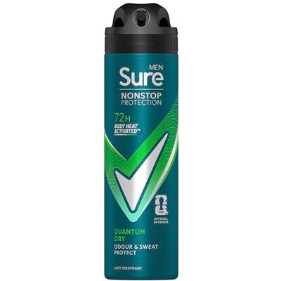 Sure For Men Quantum Dry Anti Perspirant Nonstop Deodorant Pack of 6 x 150ml Sure For Men Quantum Dry Anti Perspirant Nonstop Deodorant Pack of 6 x 150ml