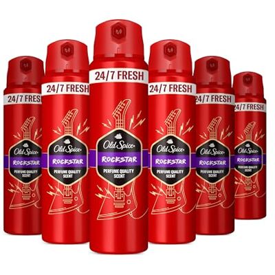 Old Spice Rockstar Men’s Deodorant Body Spray 150ml x 6, 24/7 Fressshhh With Daily Use, Long Lasting Perfume Quality Scent, Odour Protection, 0% Aluminium Salts, Invisible On Black & White Old Spice Rockstar Men’s Deodorant Body Spray 150ml x 6, 24/7 Fressshhh With Daily Use, Long Lasting Perfume Quality Scent, Odour Protection, 0% Aluminium Salts, Invisible On Black & White