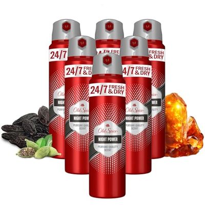 Old Spice Night Power Mens Antiperspirant Deodorant Spray, 24/7 Anti Perspirant for Men, Deodrant VALUE PACK, Long Lasting Perfume Quality Scent 6x150ml Old Spice Night Power Mens Antiperspirant Deodorant Spray, 24/7 Anti Perspirant for Men, Deodrant VALUE PACK, Long Lasting Perfume Quality Scent 6x150ml