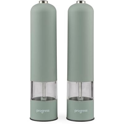 PROGRESS Neutrals Electric Salt and Pepper Mill Set, 2 Piece, Sage PROGRESS Neutrals Electric Salt and Pepper Mill Set, 2 Piece, Sage
