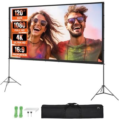 VEVOR Projector Screen with Stand, 120 inch 16:9 4K 1080 HD Outdoor Movie Screen with Stand, Wrinkle-Free Projection Screen with Tripods and Carry Bag, for Home Theater Cinema Backyard Movie Night VEVOR Projector Screen with Stand, 120 inch 16:9 4K 1080 HD Outdoor Movie Screen with Stand, Wrinkle-Free Projection Screen with Tripods and Carry Bag, for Home Theater Cinema Backyard Movie Night