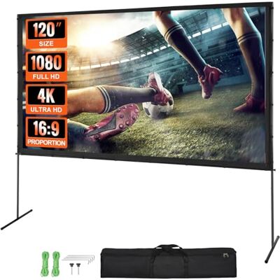 VEVOR Projector Screen with Stand, 120 inch 16:9 4K 1080 HD Outdoor Movie Screen with Stand, Wrinkle-Free Projection Screen with Bar Feet and Carry Bag, for Home Theater Cinema Backyard Movie Night VEVOR Projector Screen with Stand, 120 inch 16:9 4K 1080 HD Outdoor Movie Screen with Stand, Wrinkle-Free Projection Screen with Bar Feet and Carry Bag, for Home Theater Cinema Backyard Movie Night