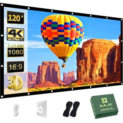 AAJK Projector Screen 120 inch, Washable Projector Screen 16:9 Foldable Anti-Crease Portable Projector Movies Screen for Home Theater Outdoor Indoor Support Double Sided Projection AAJK Projector Screen 120 inch, Washable Projector Screen 16:9 Foldable Anti-Crease Portable Projector Movies Screen for Home Theater Outdoor Indoor Support Double Sided Projection