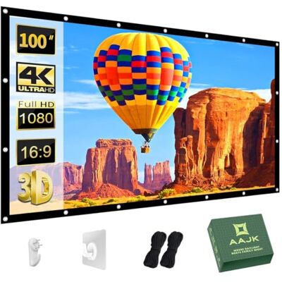 AAJK Projector Screen 100 inch, Washable Projector Screen 16:9 Foldable Anti-Crease Portable Projector Movies Screen for Home Theater Outdoor Indoor Support Double Sided Projection AAJK Projector Screen 100 inch, Washable Projector Screen 16:9 Foldable Anti-Crease Portable Projector Movies Screen for Home Theater Outdoor Indoor Support Double Sided Projection