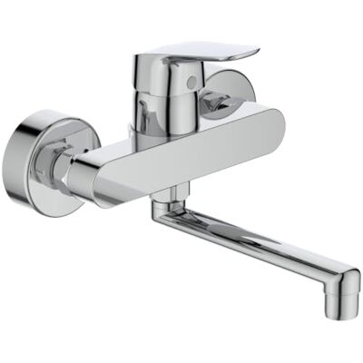 Ideal Standard Ceraflex Kitchen Tap with 200 mm Projection for Wall Mounting, Swivel Spout, Adjustable S-Connections, Diameter 38 mm, Swivel Range 100 Degrees, Surface: Chrome Ideal Standard Ceraflex Kitchen Tap with 200 mm Projection for Wall Mounting, Swivel Spout, Adjustable S-Connections, Diameter 38 mm, Swivel Range 100 Degrees, Surface: Chrome
