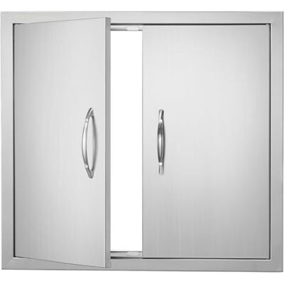 VEVOR BBQ Access Door, 26W x 24H Inch Double Outdoor Kitchen, Stainless Steel Flush Mount, Wall Vertical With Handles, for BBQ Island, Grilling Station, Outside Cabinet VEVOR BBQ Access Door, 26W x 24H Inch Double Outdoor Kitchen, Stainless Steel Flush Mount, Wall Vertical With Handles, for BBQ Island, Grilling Station, Outside Cabinet