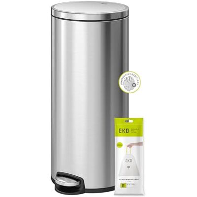 EKO Eva Pedal Kitchen Bin 30 Litres, Waste Bin with Removable Inner Bucket, Soft Close Lid, Stainless Steel EKO Eva Pedal Kitchen Bin 30 Litres, Waste Bin with Removable Inner Bucket, Soft Close Lid, Stainless Steel