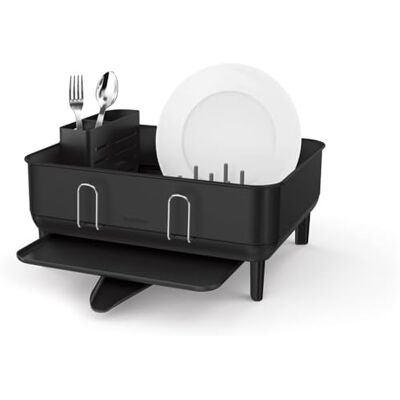 simplehuman Steel Frame Dishrack, Compact Dish Drainer Rack for Small Kitchens, 360º Easy Drain Swivel Spout, Anti-Residue Coating, Moisture Control Surface, Matte Black simplehuman Steel Frame Dishrack, Compact Dish Drainer Rack for Small Kitchens, 360º Easy Drain Swivel Spout, Anti-Residue Coating, Moisture Control Surface, Matte Black