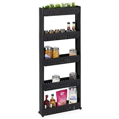 Relaxdays Niche Trolley, 5 Shelves, Narrow Shelf for Bathroom & Kitchen, 131x12.5x54 cm, Rolling Storage Plastic, Black Relaxdays Niche Trolley, 5 Shelves, Narrow Shelf for Bathroom & Kitchen, 131x12.5x54 cm, Rolling Storage Plastic, Black