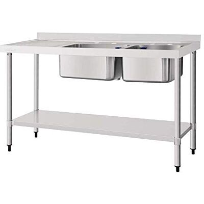 Vogue Double Sink Left Hand Drainer 1800mm, Stainless Steel, Size: 1800(W) x 600(D) mm, Sink Dimensions: 400x400 and 500x400mm, Undershelf, Standpipe Included, Flat Packed Self Assembly DY828 Vogue Double Sink Left Hand Drainer 1800mm, Stainless Steel, Size: 1800(W) x 600(D) mm, Sink Dimensions: 400x400 and 500x400mm, Undershelf, Standpipe Included, Flat Packed Self Assembly DY828