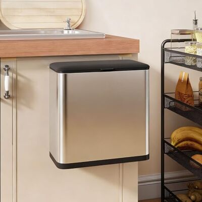 HOMCOM 8L Hanging Kitchen Bin, Stainless Steel Rubbish bin with Press-to-Open Lid, Removable Inner Bucket for Kitchen Cabinet Door, Under Sink, Bedroom, Office, Silver Tone HOMCOM 8L Hanging Kitchen Bin, Stainless Steel Rubbish bin with Press-to-Open Lid, Removable Inner Bucket for Kitchen Cabinet Door, Under Sink, Bedroom, Office, Silver Tone