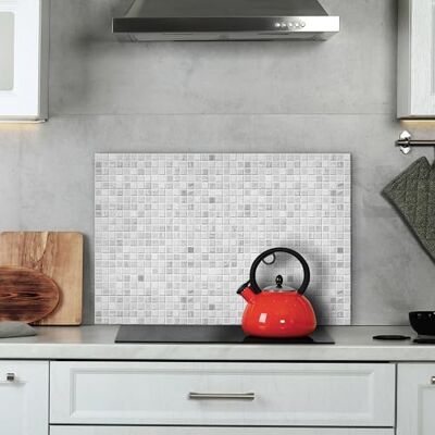 CREARREDA White Mosaic Aluminium Kitchen Splash Guard 72 x 48 cm Easy to Apply Made in Italy Protection for Stoves and Sinks Washable and Easy to Assemble CREARREDA White Mosaic Aluminium Kitchen Splash Guard 72 x 48 cm Easy to Apply Made in Italy Protection for Stoves and Sinks Washable and Easy to Assemble