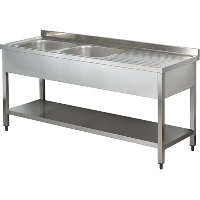 Stalwart Commercial Sink Stainless Steel 2 Bowls Left Bottom Shelf Splashback 1400mm Depth 700mm DA-VS147LBT Stalwart Commercial Sink Stainless Steel 2 Bowls Left Bottom Shelf Splashback 1400mm Depth 700mm DA-VS147LBT