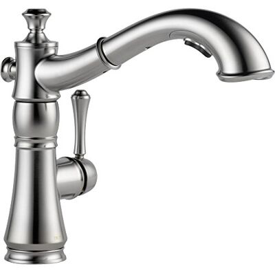 DELTA Faucet Cassidy Single-Handle Kitchen Sink Faucet with Pull Out Sprayer and Magnetic Docking Spray Head, Arctic Stainless 4197-AR-DST, 12.56 x 4.31 x 12.56 inches DELTA Faucet Cassidy Single-Handle Kitchen Sink Faucet with Pull Out Sprayer and Magnetic Docking Spray Head, Arctic Stainless 4197-AR-DST, 12.56 x 4.31 x 12.56 inches