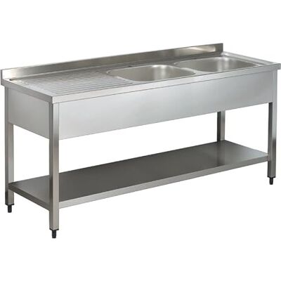 Stalwart DA-VS147RBT Commercial Sink Stainless Steel 2 Bowls Right Bottom Shelf Splashback 1400mm Depth 700mm Stalwart DA-VS147RBT Commercial Sink Stainless Steel 2 Bowls Right Bottom Shelf Splashback 1400mm Depth 700mm