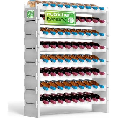NutriChef 72 Bottle Wine Rack Stackable Bamboo Freestanding, 8-Tier Modular Shelf, Sturdy Wobble Free, Upgraded 2026 Design, Easy No-Tool Assembly for Kitchen, Cellar or Bar 33.5" x 10" x 41" (White) NutriChef 72 Bottle Wine Rack Stackable Bamboo Freestanding, 8-Tier Modular Shelf, Sturdy Wobble Free, Upgraded 2026 Design, Easy No-Tool Assembly for Kitchen, Cellar or Bar 33.5" x 10" x 41" (White)