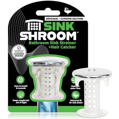 SinkShroom Bathroom Sink Drain Protector Hair Catcher Strainer Snare Silicone Chrome Standard SinkShroom Bathroom Sink Drain Protector Hair Catcher Strainer Snare Silicone Chrome Standard