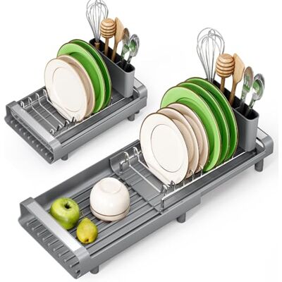 TOOLF Expandable Dish Rack, Compact Dish Drainer, Stainless Steel Dish Drying Rack with Removable Cutlery Holder, Anti Rust Plate Rack, Small Sink Drainer for Sink or Kitchen Countertop TOOLF Expandable Dish Rack, Compact Dish Drainer, Stainless Steel Dish Drying Rack with Removable Cutlery Holder, Anti Rust Plate Rack, Small Sink Drainer for Sink or Kitchen Countertop