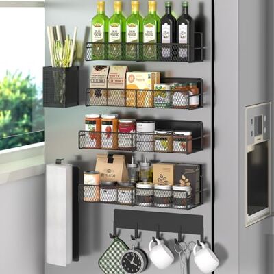 DTUQYX Magnetic Spice Rack for Refrigerator, 7 Pack Black, Moveable Organizer with Hook Rack, Paper Towel Holder, Kitchenware Holder, Strong Magnetic Storage DTUQYX Magnetic Spice Rack for Refrigerator, 7 Pack Black, Moveable Organizer with Hook Rack, Paper Towel Holder, Kitchenware Holder, Strong Magnetic Storage