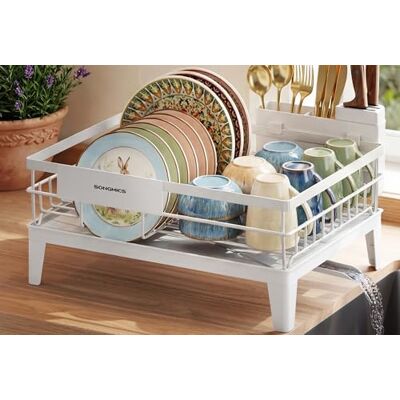 SONGMICS Dish Drying Rack, Dish Drainer Rack for Kitchen Counter, 360?Rotatable and Extendable Spout, Draining Board, with Cutlery Holder, 31 x 42 x 18.5 cm, Cloud White KCS550WG01 SONGMICS Dish Drying Rack, Dish Drainer Rack for Kitchen Counter, 360?Rotatable and Extendable Spout, Draining Board, with Cutlery Holder, 31 x 42 x 18.5 cm, Cloud White KCS550WG01