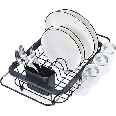 KINGRACK Dish Sink Drainer, Dish Drying Rack Over Sink, Extendable Dish Drainer Black With Removable Cutlery Holder, Glass Holder,Dish Rack in Sink or On Counter, Plate Rack Drainer for Kitchen, Black KINGRACK Dish Sink Drainer, Dish Drying Rack Over Sink, Extendable Dish Drainer Black With Removable Cutlery Holder, Glass Holder,Dish Rack in Sink or On Counter, Plate Rack Drainer for Kitchen, Black