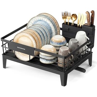 SONGMICS Dish Drying Rack, Dish Drainer Rack for Kitchen Counter, 360° Rotatable and Extendable Spout, Draining Board, with Cutlery Holder, 31 x 42 x 18.5 cm, Ink Black KCS550B01 SONGMICS Dish Drying Rack, Dish Drainer Rack for Kitchen Counter, 360° Rotatable and Extendable Spout, Draining Board, with Cutlery Holder, 31 x 42 x 18.5 cm, Ink Black KCS550B01