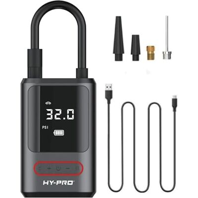 Hy-Pro Electric Cordless Air Pump Portable Inflator Pump for Inflating Sports Ball, Motorcycle, Bicycle & Car Tyres, 4 Nozzles, Digital LCD Display Adjustable Pre-Set Pressure with Auto Shut Off Hy-Pro Electric Cordless Air Pump Portable Inflator Pump for Inflating Sports Ball, Motorcycle, Bicycle & Car Tyres, 4 Nozzles, Digital LCD Display Adjustable Pre-Set Pressure with Auto Shut Off