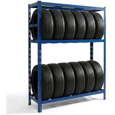 Relaxdays tyre rack, 12 tyres, HxWxD 180 x 120 x 40 cm, 450 kg, steel, slot-together assembly, workshop, blue Relaxdays tyre rack, 12 tyres, HxWxD 180 x 120 x 40 cm, 450 kg, steel, slot-together assembly, workshop, blue