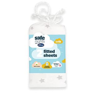 Silentnight Safe Nights Crib Size Fitted Sheets Set 100% Jersey Cotton Bedside Compatible Pack of Two Grey Star Easy Care Super Soft Cuddly for Baby with Storage Bag (40cm x 90cm x 11cm)