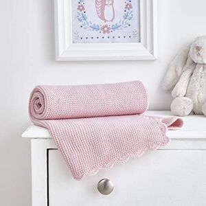 Silentnight Safe Nights Knitted Pink Crochet Edge Blanket Super Soft Heavy Gauge Knitted Baby Blanket Throw - 100% Polyester Perfect For Keeping Baby Snug and Warm - (70cm X 90cm)