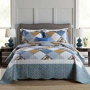 Travan 3-Piece King Bedspread Quilt Sets Patchwork Floral Oversized Reversible Soft Quilted Bedding Coverlet Set for All Seasons, King Size Travan 3-Piece King Bedspread Quilt Sets Patchwork Floral Oversized Reversible Soft Quilted Bedding Coverlet Set for All Seasons, King Size