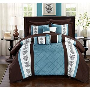 Chic Home Set with Sheets-Colorblocked Down Alternative Comforter with Shams, 3 Decorative Pillows and Bedding-Twin, Queen, and King Size, Cotton, Brown Chic Home Set with Sheets-Colorblocked Down Alternative Comforter with Shams, 3 Decorative Pillows and Bedding-Twin, Queen, and King Size, Cotton, Brown