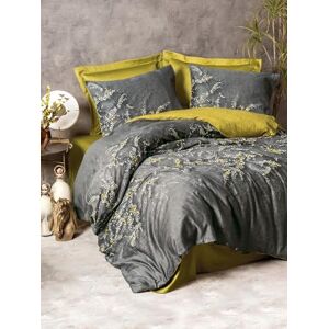 Nuit Des Rêves Luxurious Satin Double Quilt Cover Set (200 x 200 cm), Green & Anthracite, 100% Cotton, Reactive Print, 2 Pillowcases, Machine Washable, Elegant Design Nuit Des Rêves Luxurious Satin Double Quilt Cover Set (200 x 200 cm), Green & Anthracite, 100% Cotton, Reactive Print, 2 Pillowcases, Machine Washable, Elegant Design