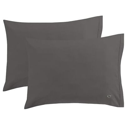 Lacoste Percale Solid Pillowcase Set, King, Dark Gray Lacoste Percale Solid Pillowcase Set, King, Dark Gray