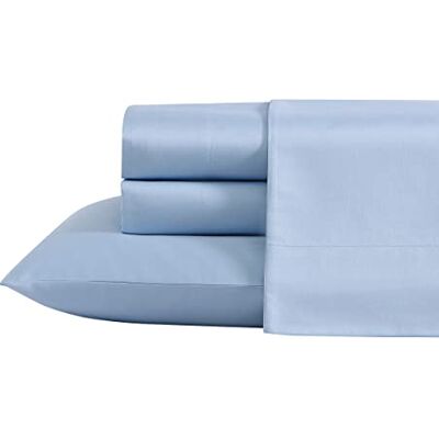 Laura Ashley - King Sheet Set, Luxury Sateen Cotton Bedding, 800 Thread Count, Soft & Smooth Home Decor (Solid Blue, King) Laura Ashley - King Sheet Set, Luxury Sateen Cotton Bedding, 800 Thread Count, Soft & Smooth Home Decor (Solid Blue, King)