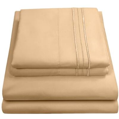 Sweet Home Collection Luxury Bedding Set with Flat, Fitted Sheet, 2 Pillow Cases, Microfiber, Camel, California King Sweet Home Collection Luxury Bedding Set with Flat, Fitted Sheet, 2 Pillow Cases, Microfiber, Camel, California King