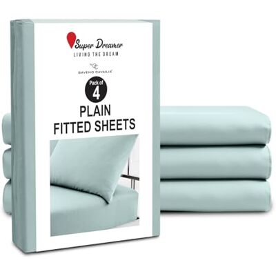 Super Dreamer GC GAVENO CAVAILIA Microfiber Fitted Sheet King Size 4 Pack Plain Bed Sheets Deep Pocket 10 inch (25cm) Shrinkage, Fade & Wrinkle Resistant Bottom Sheet Fit to Mattress (152x203 cm) Duck Egg Super Dreamer GC GAVENO CAVAILIA Microfiber Fitted Sheet King Size 4 Pack Plain Bed Sheets Deep Pocket 10 inch (25cm) Shrinkage, Fade & Wrinkle Resistant Bottom Sheet Fit to Mattress (152x203 cm) Duck Egg
