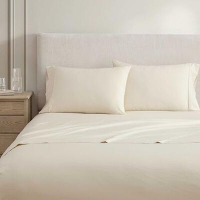 Martha Stewart Queen Size Sheets Set, Crisp & Tailored Cooling Sheets w/a Naturally Smooth Cotton Percale Lightweight Feel Matching Pillowcases & Fitted Sheet (Skylands Solid Beige) Martha Stewart Queen Size Sheets Set, Crisp & Tailored Cooling Sheets w/a Naturally Smooth Cotton Percale Lightweight Feel Matching Pillowcases & Fitted Sheet (Skylands Solid Beige)