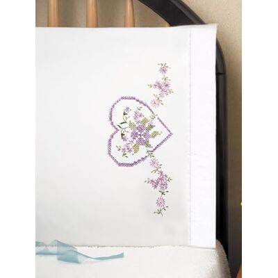 Design Works Tobin Stamped Pillowcase Pair Stamped Cross Stitch Kit for Embroidery, 20 by 30-Inch, Lilac Heart Design Works Tobin Stamped Pillowcase Pair Stamped Cross Stitch Kit for Embroidery, 20 by 30-Inch, Lilac Heart