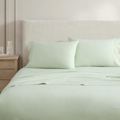 Martha Stewart King Size Sheets Set, Crisp & Tailored Cooling Sheets w/a Naturally Smooth Cotton Percale Lightweight Feel Matching Pillowcases & Fitted Sheet (Skylands Solid Green) Martha Stewart King Size Sheets Set, Crisp & Tailored Cooling Sheets w/a Naturally Smooth Cotton Percale Lightweight Feel Matching Pillowcases & Fitted Sheet (Skylands Solid Green)